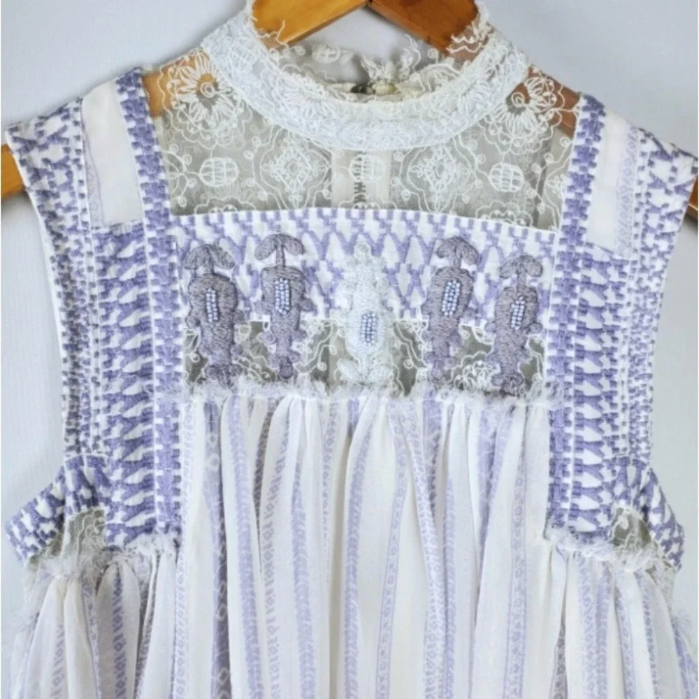 Free People Penny Georgette Babylon Dress Small Lavender Embroidered Lace Beaded